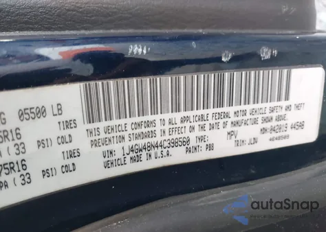 2004 Jeep Grand Cherokee Laredo из США, поврежденный, VIN 1J4GW48N44C398560